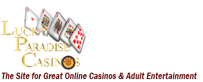 Logo featuring playing cards and casino chips promoting online casinos and adult games.